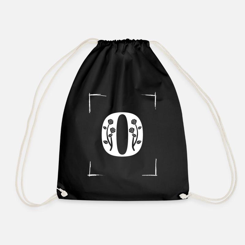 letter O initial - Drawstring Bag - black