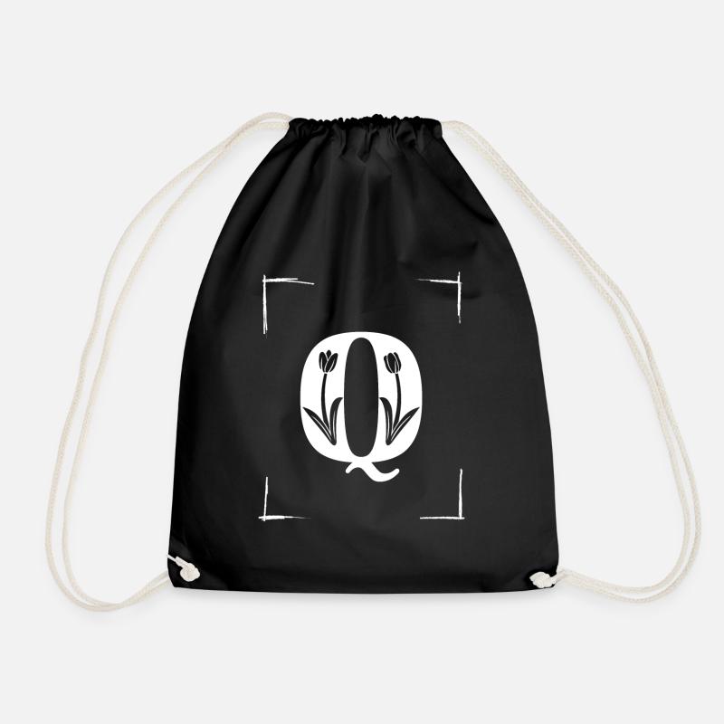 letter Q initial - Drawstring Bag - black