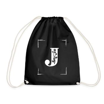 letter J initial - Drawstring Bag - black - Front