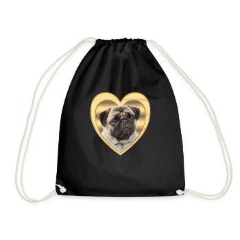 Pug - Dog lover - Dog heart - Drawstring Bag - black - Front