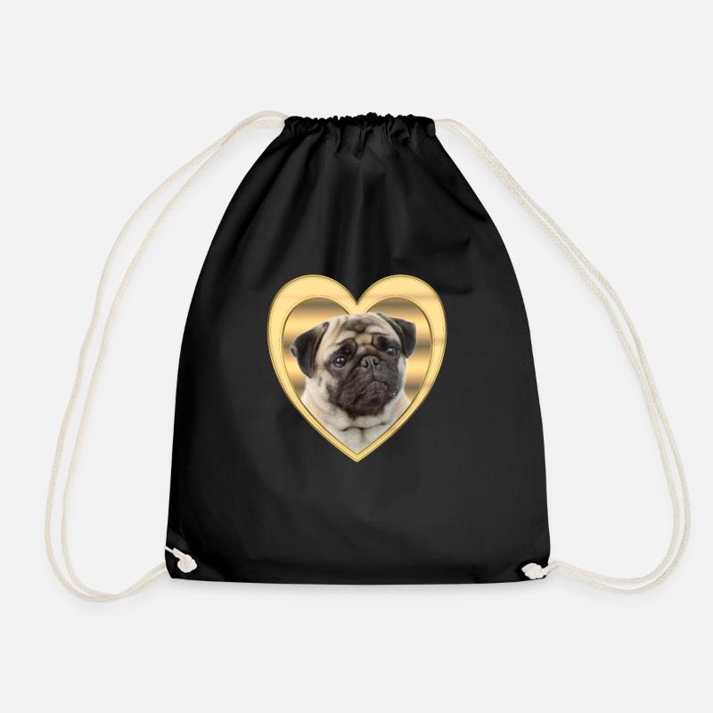 Pug - Dog lover - Dog heart - Drawstring Bag - black