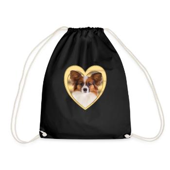 Papillon - Hundeliebhaber - Hunde Herz - Turnbeutel - Schwarz - Vorne