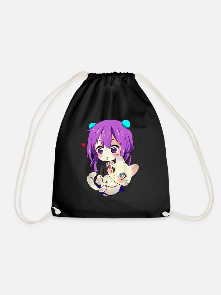 Anime and Cats Lover for n Manga kawaii Graphic - Drawstring Bag - black