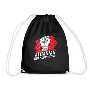 Not Albanian But Supportive Albania Country Flag - Drawstring Bag - black - Front