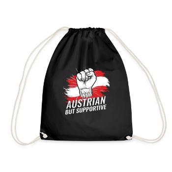 Not Austrian But Supportive Austria Flag Country - Drawstring Bag - black - Front