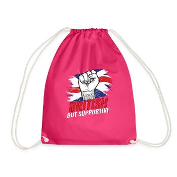 Not British But Supoortive Britain Flag Country - Drawstring Bag - fuchsia - Front