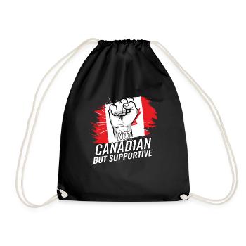 Not Canadian But Supportive Canada Flag Country - Drawstring Bag - black - Front