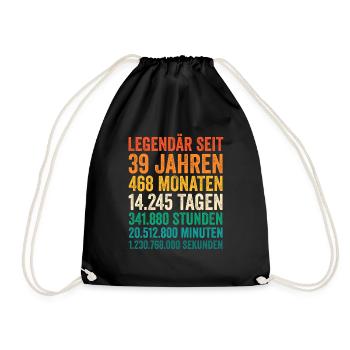 39 Jahre Neununddreißigster Geburtstag - Turnbeutel - Schwarz - Vorne
