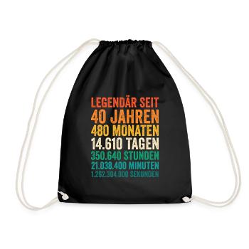 40 Jahre Vierzigster Geburtstag - Turnbeutel - Schwarz - Vorne