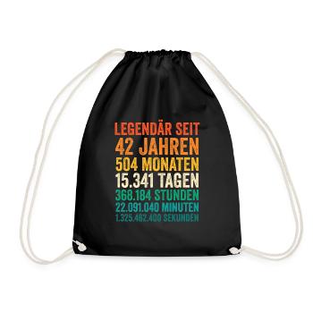 42 Jahre Zweiundvierzigster Geburtstag - Turnbeutel - Schwarz - Vorne