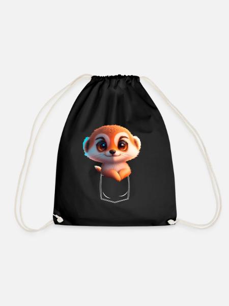 Verspieltes Erdmännchen in Brusttasche - Turnbeutel - Schwarz