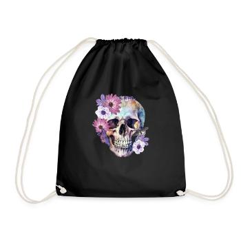 Floral Skull Halloween Butterfly Flowers - Drawstring Bag - black - Front