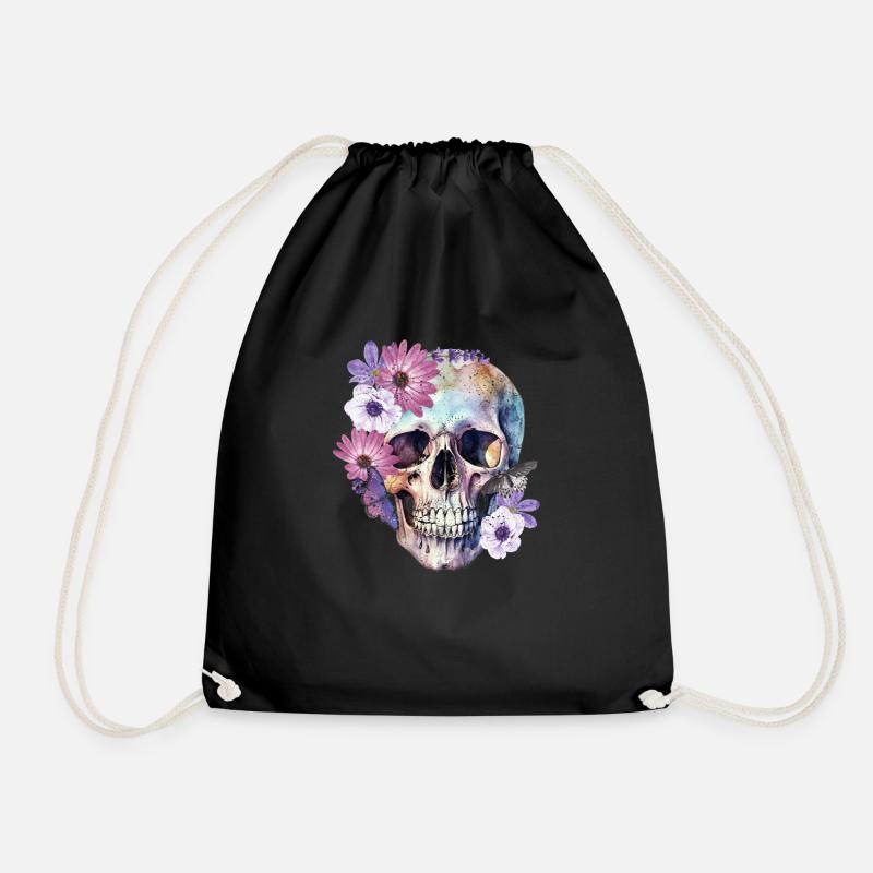 Fleurs de papillon d’Halloween à crâne floral - Sac de sport léger - noir