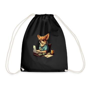 Chihuahua | Home Office Job Work Laptop Tie Funny - Drawstring Bag - black - Front
