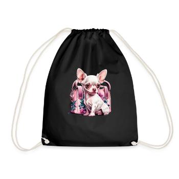 Pink Chihuahua | Rosa Handtasche Welpe Girlie - Turnbeutel - Schwarz - Vorne