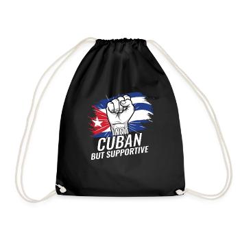 Not Cuban But Supportive Cuba Flag Country Travel - Drawstring Bag - black - Front
