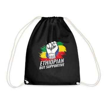Not Ethiopian But Supportive Ethiopia Flag - Drawstring Bag - black - Front