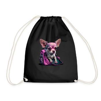 Pink Chihuahua | Rosa Handtasche Welpe Girlie - Turnbeutel - Schwarz - Vorne
