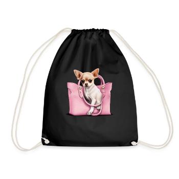 Pink Chihuahua | Rosa Handtasche Welpe Girlie - Turnbeutel - Schwarz - Vorne