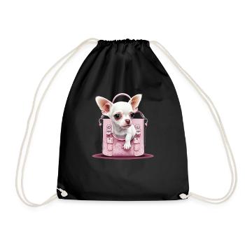 Pink Chihuahua | Rosa Handtasche Welpe Girlie - Turnbeutel - Schwarz - Vorne