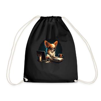 Chihuahua | Home Office Job Work Laptop Tie Funny - Drawstring Bag - black - Front