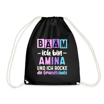 Name Amina Geschenk Grundschule - Turnbeutel - Schwarz - Vorne