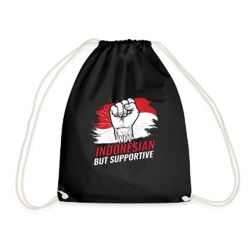 Not Indonesian But Supportive Indonesia Flag - Drawstring Bag - black - Front