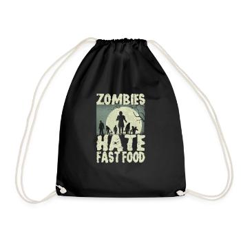 Zombies Hate Fast Food Funny Halloween Runners - Drawstring Bag - black - Front