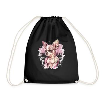 Pink Chihuahua | Fitness Girl Gym Sport Dumbbell - Drawstring Bag - black - Front