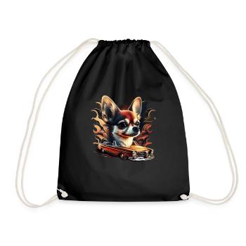 Chihuahua | Race Racing Car Funny Dog Mechanic - Drawstring Bag - black - Front