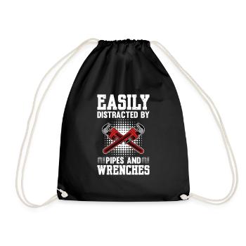 Easily Distracted By Pipes And Wrenches - Drawstring Bag - black - Front