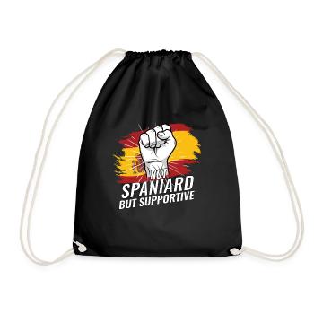 Not Spaniard But Supportive Spain Flag Country - Drawstring Bag - black - Front