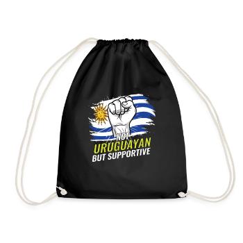 Not Uruguayan But Supportive Uruguay Flag Country - Drawstring Bag - black - Front