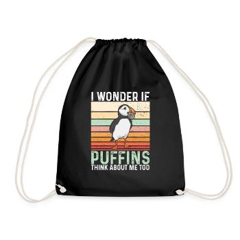 puffin puffin auke birds Lunde - Drawstring Bag - black - Front