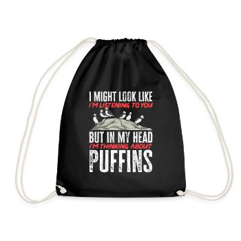 puffin puffin auke birds Lunde - Drawstring Bag - black - Front