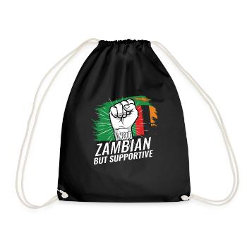 Not Zambian But Supportive Zambia Flag Country - Drawstring Bag - black - Front