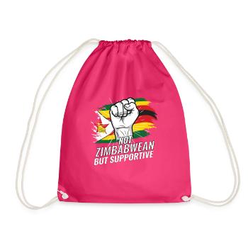 Not Zimbabwean But Supportive Zimbabwe Flag - Drawstring Bag - fuchsia - Front