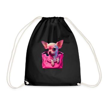 Pink Chihuahua | Rosa Handtasche Welpe Girlie - Turnbeutel - Schwarz - Vorne