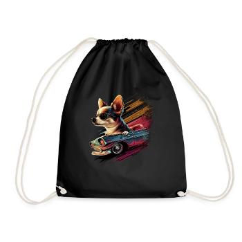 Chihuahua | Race Racing Car Funny Dog Mechanic - Drawstring Bag - black - Front