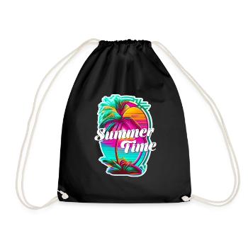 Summer Time - Beach and Summer - Drawstring Bag - black - Front