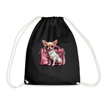 Pink Chihuahua | Rosa Handtasche Welpe Girlie - Turnbeutel - Schwarz - Vorne