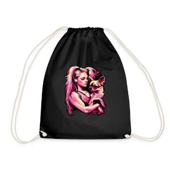 Pink Chihuahua | Fitness Girl Gym Sport Dumbbell - Drawstring Bag - black - Front