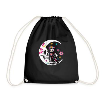 Sugar Skull Cat Moon Dia De Los Muertos Funny - Drawstring Bag - black - Front