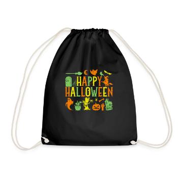 Happy Halloween Gruselige Gespenster Hexe Spinne - Turnbeutel - Schwarz - Vorne