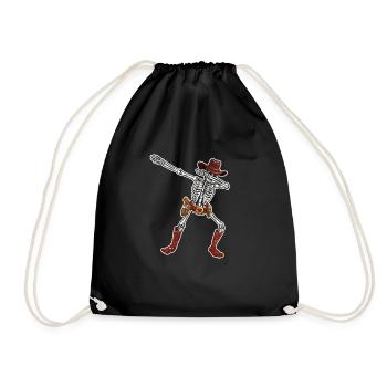 Dabbing Skeleton Cowboy Hat Funny Halloween Dab - Drawstring Bag - black - Front