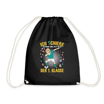 Einschulung Grundschule 1. Klasse Fußball - Turnbeutel - Schwarz - Vorne