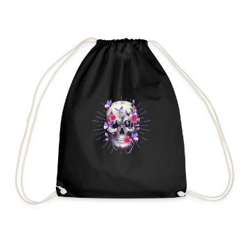 Flowered Skull Halloween Butterfly Trick - Drawstring Bag - black - Front