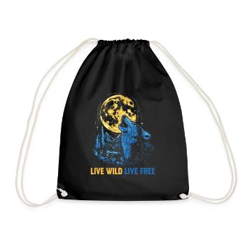 Howling Wolf Live Wild Live Free - Drawstring Bag - black - Front
