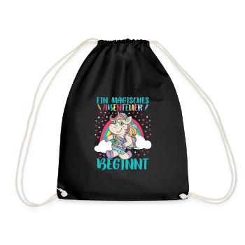 Einschulung Einhorn Mädchen Grundschule - Turnbeutel - Schwarz - Vorne