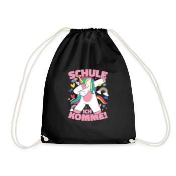 Schule Ich Komme Einhorn - Turnbeutel - Schwarz - Vorne